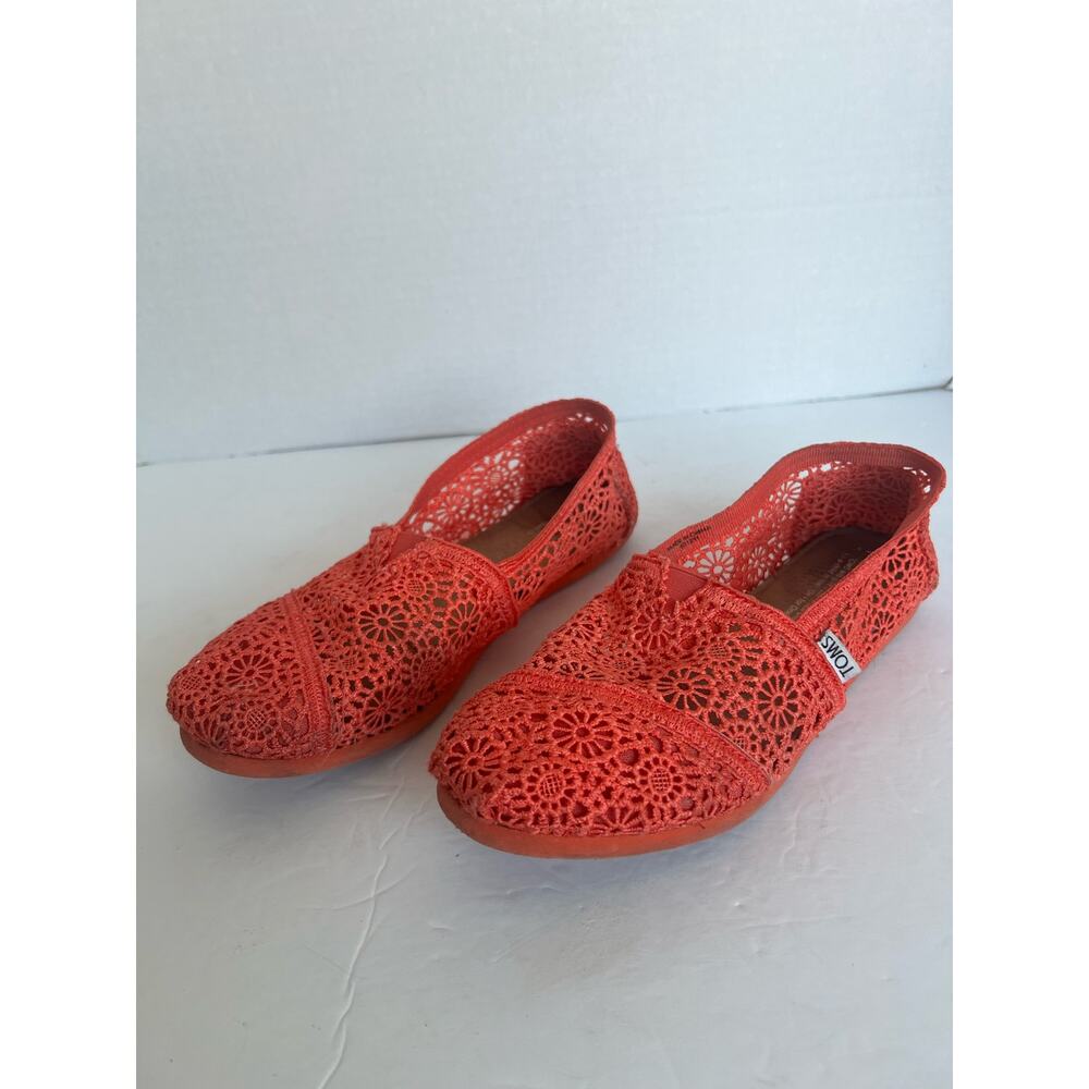 Toms Women’s Alpargata Coral Orange Crochet Natural Cotton Flat‎ Shoes Size 7.5